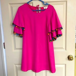 Bright pink colorful pom pom dress NEW without tags